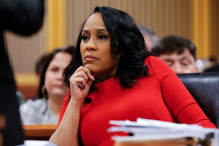 Fulton County District Attorney Fani Willis looks on during a hearing on the Georgia election interference case, Friday, March, 1, 2024, in Atlanta.