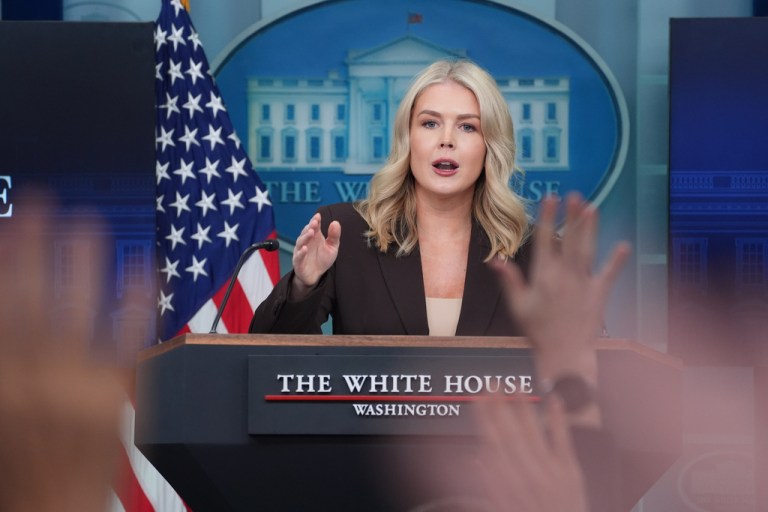 White House press secretary Karoline Leavitt speaks at a White House press briefing.