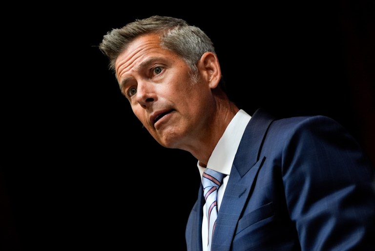 FILE - Transportation Secretary Sean Duffy speaks during a news conference Aug. 5, 2025, at the Department of Transportation in Washington.