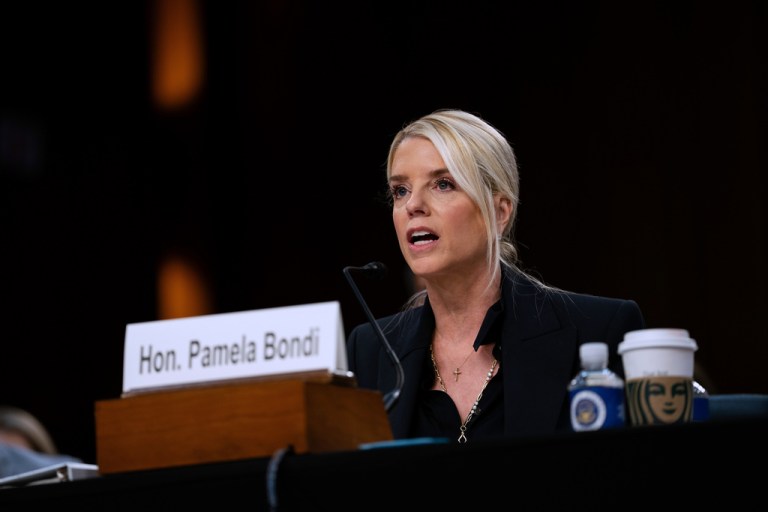 Attorney General Pam Bondi speaks at an oversight hearing before the Senate Judiciary Committee, on Capitol Hill in Washington, Tuesday, Oct. 7, 2025.
