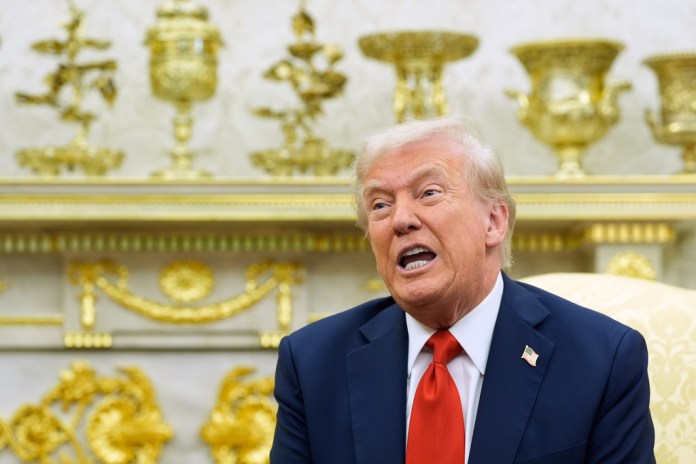 President Donald Trump and Finland's President Alexander Stubb meet in the Oval Office at the White House, Thursday, Oct. 9, 2025, in Washington. (AP Photo/Alex Brandon)