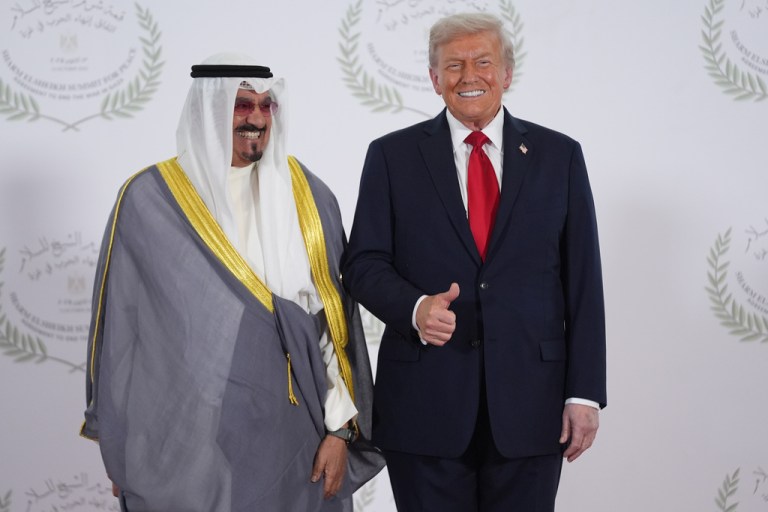 President Donald Trump greets Emir of Kuwait Sheikh Meshal Al Ahmad Al Sabah
