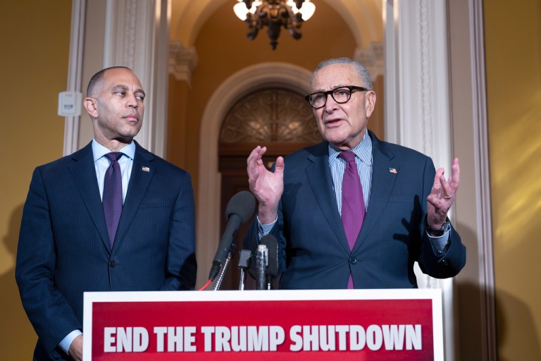House Minority Leader Hakeem Jeffries (D-NY) and Senate Minority Leader Chuck Schumer (D-NY).