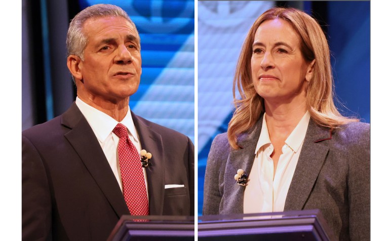 Republican Jack Ciattarelli and Rep. Mikie Sherrill (D-NJ) during the final debate in the New Jersey gubernatorial race.