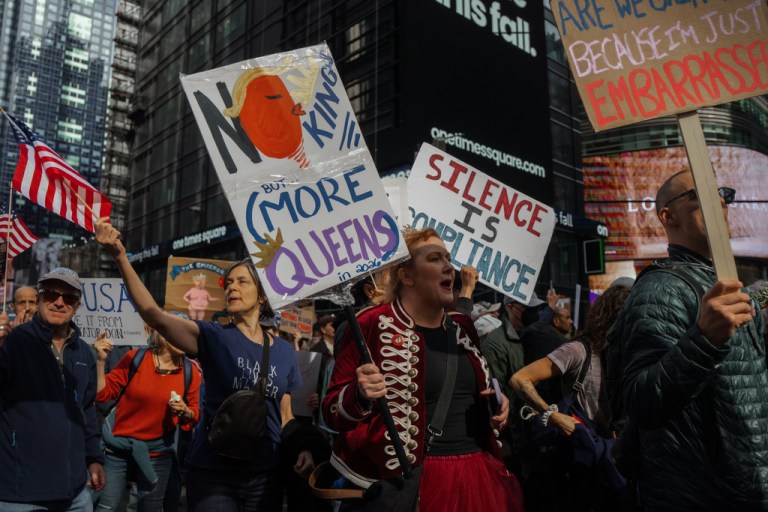 Protesters march during a 