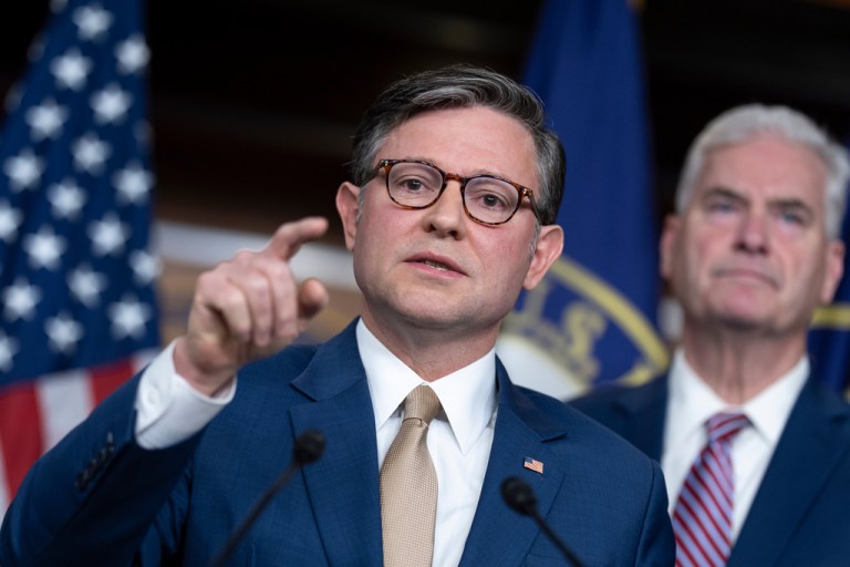 Speaker of the House Mike Johnson (R-LA) and Majority Whip Tom Emmer (R-MN).