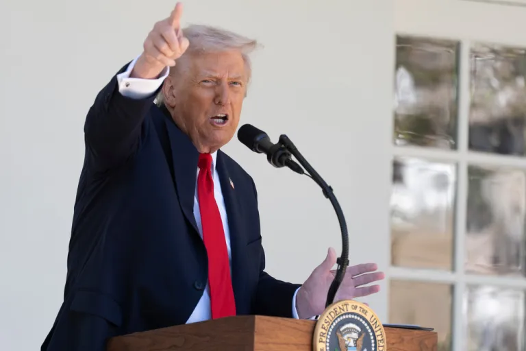 President Donald Trump speaks as he hosts a lunch with Republican Senators on the Rose Garden patio at the White House, Tuesday, Oct. 21, 2025, in Washington. (AP Photo/Manuel Balce Ceneta)