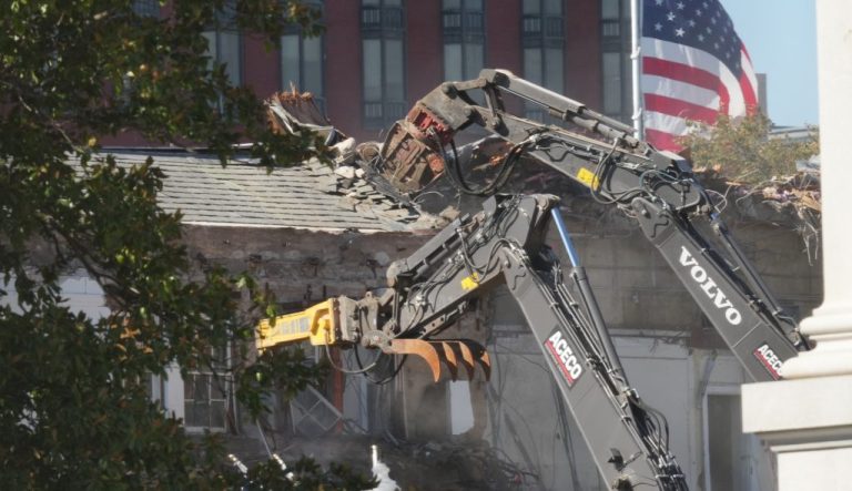 Work continues on the demolition of a part of the East Wing of the White House.