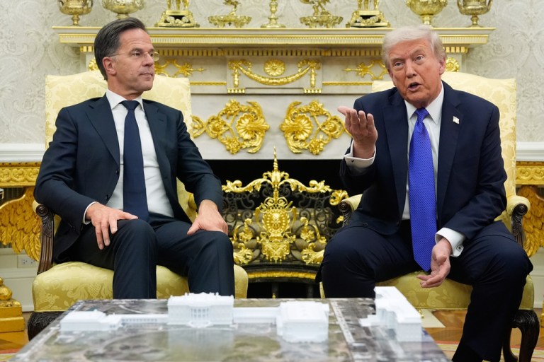 President Donald Trump meets with NATO Secretary General Mark Rutte.