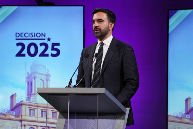 Democratic candidate Assemblyman Zohran Mamdani participates in a second New York City mayoral debate at LaGuardia Performing Arts Center at LaGuardia Community College in the Queens borough of New York, Wednesday, Oct. 22, 2025. (Hiroko Masuike/The New York Times via AP, Pool)