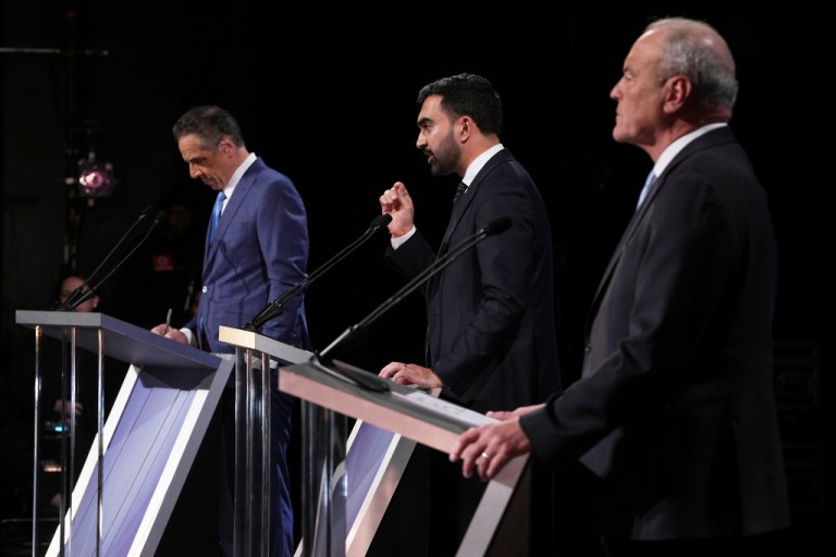 Independent candidate former New York Gov. Andrew Cuomo, Republican candidate Curtis Sliwa and Democratic candidate Assemblyman Zohran Mamdani debate