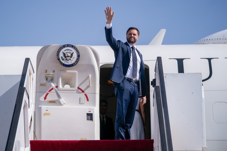 JD Vance boards Air Force Two en route to Washington, D.C., at Ben Gurion Airport in Tel Aviv, Israel.