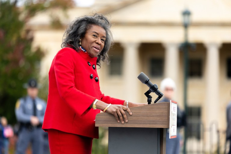 Republican gubernatorial candidate and current Lt. Gov. Winsome Earle-Sears speaks