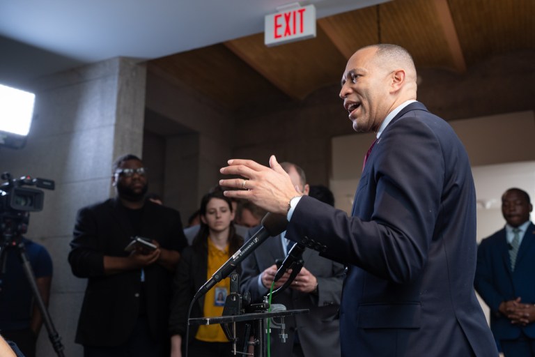 House Minority Leader Hakeem Jeffries (D-NY) speaks during a news conference.