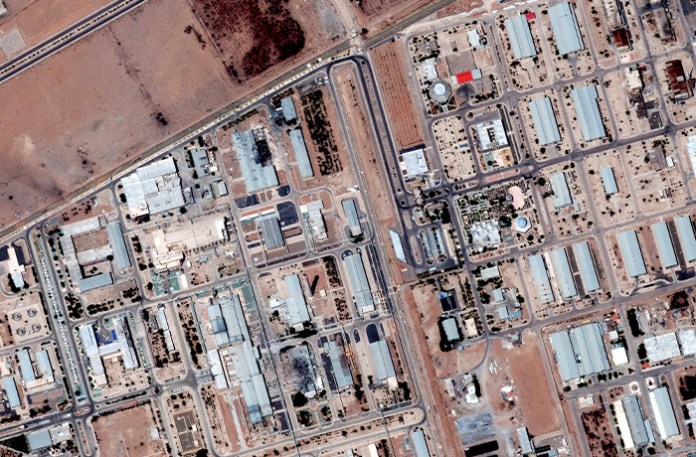 A satellite image of Iran’s Isfahan nuclear technology center prior to Operation Midnight Hammer airstrikes by U.S. bombers on June 22, 2025. (Satellite images (c) 2025 Maxar Technologies)