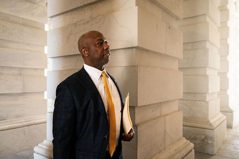 Senator Tim Scott, a Republican from South Carolina, arrives at the US Capitol in Washington, DC, US, on Monday, June 30, 2025. Republican party leaders are rushing to overcome lingering internal fights over President Donald Trump's massive tax and spending package as Democrats launch attacks to exploit the divisions. Photographer: Al Drago/Bloomberg via Getty Images