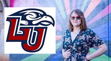 Liberty University logo and transgender former employee.