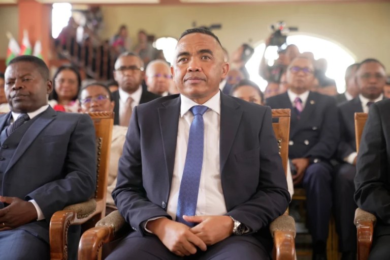 CAPSAT military unit commander Col. Michael Randrianirina waits to be sworn in as President in Antananarivo, Madagascar, Friday, Oct. 17, 2025. (AP Photo/Brian Inganga)