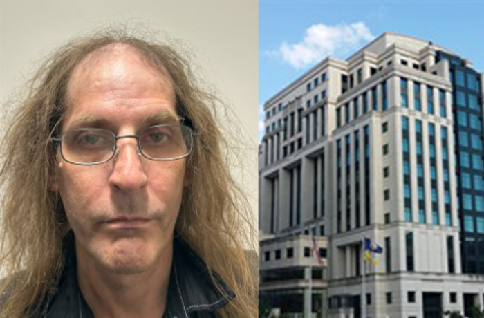 Richard Cox mug shot and the Arlington County Courthouse.
