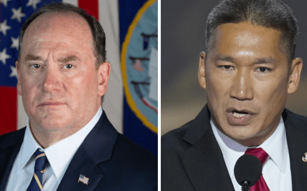 A collage of Secretary of the Navy John Phelan and Undersecretary of the Navy Hung Cao