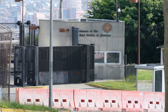 The entrance to the U.S. Embassy in Caracas, Venezuela.