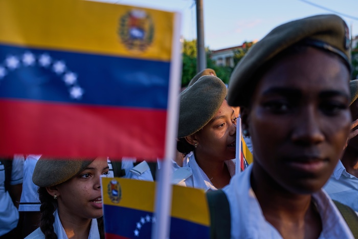 Cuban cadets attend a rally in support of Venezuela.