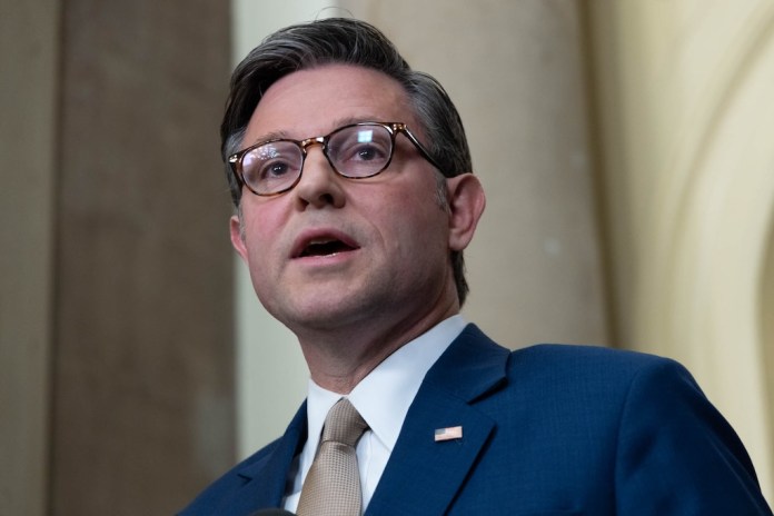 House Speaker Mike Johnson (R-LA), speaks during a news conference