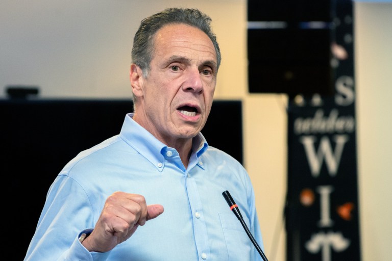 New York City mayoral candidate Andrew Cuomo speaks at a senior center in The Bronx borough of New York, Tuesday, Oct. 28, 2025. (AP Photo/Ted Shaffrey)
