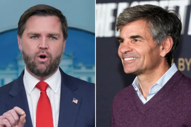 Vice President JD Vance, left, and ABC News's George Stephanopoulos, right.
