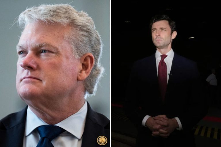 A collage of Rep. Mike Collins (R-GA) and Sen. Jon Ossoff (D-GA).