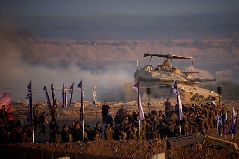 Israeli troops along the border with Gaza.