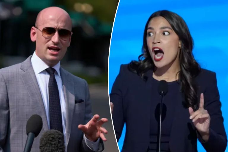 White House deputy chief of staff Stephen Miller and Rep. Alexandria Ocasio-Cortez (D-NY)