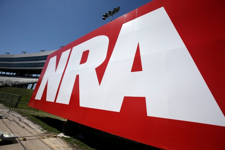 An NRA sign is seen outside the track of the NASCAR Sprint Cup series.