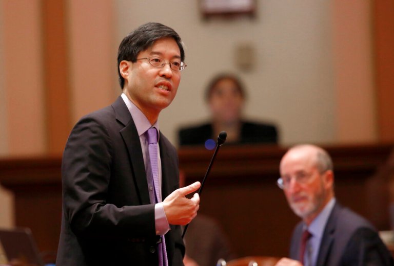 In this Wednesday, Sept. 4, 2019 file photo, state Sen. Richard Pan, D-Sacramento, speaks on a bill before lawmakers in Sacramento, Calif. On Thursday, April 14, 2022, Pan announced he is withdrawing his bill that would have stopped parents from getting exemptions for their child based on personal beliefs.