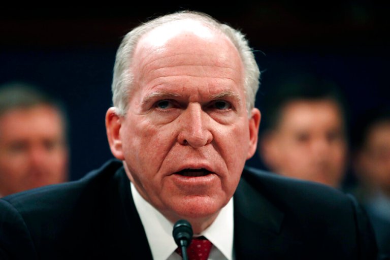 FILE - In this May 23, 2017, file photo, former CIA Director John Brennan testifies on Capitol Hill in Washington, before the House Intelligence Committee Russia Investigation Task Force. (AP Photo/Pablo Martinez Monsivais, File)