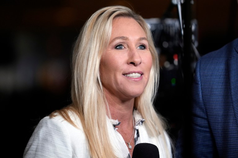 Rep. Marjorie Taylor Greene, R-Ga., speaks during a interview.