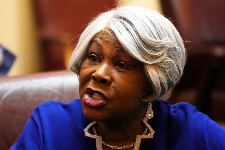 Virginia State Sen. D-Portsmouth, speaks to colleagues prior to the State of the Commonwealth address before a joint session of the Virginia General Assembly at the Capitol, Monday Jan. 13, 2025 in Richmond, Va. (AP Photo/Steve Helber)