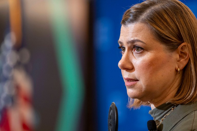 Sen. Elissa Slotkin, D-Mich., speaks at the Center for American Progress, Thursday, June 26, 2025, in Washington.