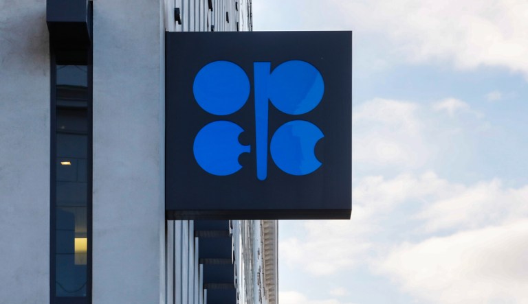 The logo of the Organization of the Petroleum Exporting Countries at OPEC's headquarters.