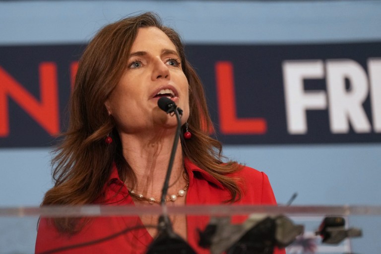Rep. Nancy Mace (R-SC) speaks into a microphone.
