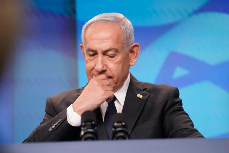 Israeli Prime Minister Benjamin Netanyahu reacts at a joint press conference with Secretary of State Marco Rubio, not pictured, at the Prime Minister's Office.