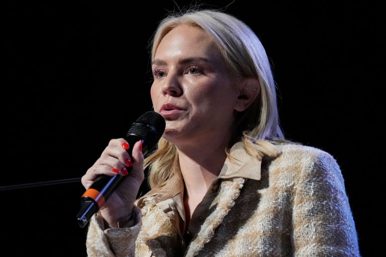 Democratic Congressional Candidate State Rep. Aftyn Behn, D-Nashville, speaks during a political forum Monday, Sept. 8, 2025, in Dickson, Tenn. (AP Photo/George Walker IV)