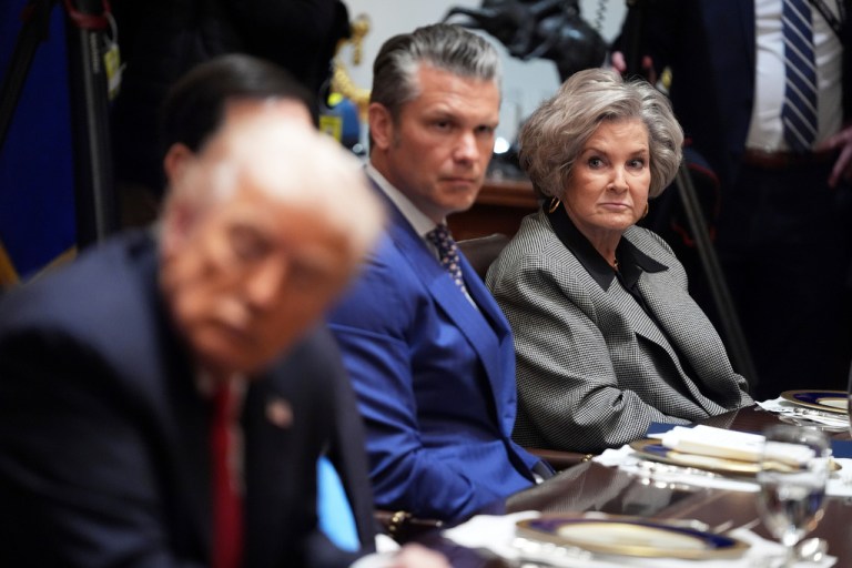 President Donald Trump, Secretary of War Pete Hegseth, and White House chief of staff Susie Wiles.