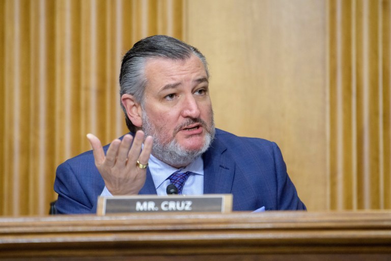 Sen. Ted Cruz, R-Texas, questions Amer Ghalib as he appears before a Senate Committee on Foreign Relations hearing on his pending nomination to be Ambassador Extraordinary and Plenipotentiary of the U.S. to Kuwait, on Capitol Hill, Thursday, Oct. 23, 2025, in Washington. (AP Photo/Rod Lamkey, Jr.)