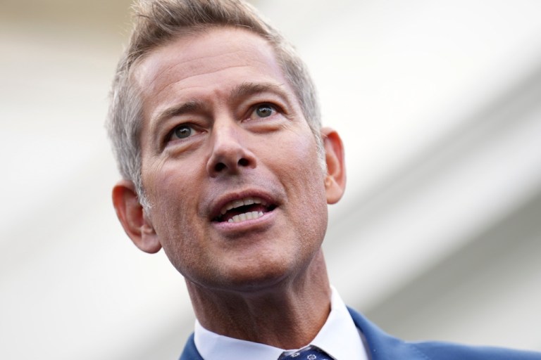 Transportation Secretary Sean Duffy speaks to the media about the impact of the government shutdown on the aviation industry, outside of the West Wing of the White House, Thursday, Oct. 30, 2025, in Washington.