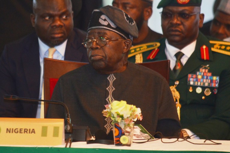 Nigerian President Bola Ahmed Tinubu attends an ECOWAS meeting.