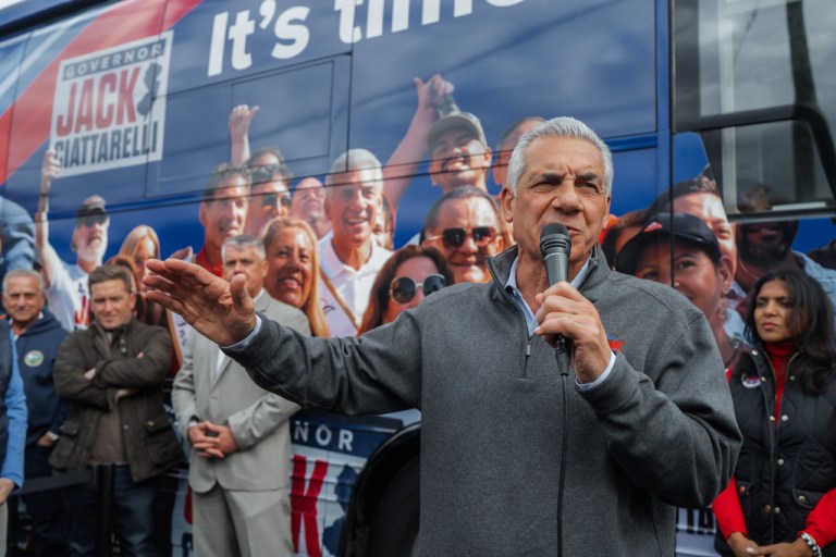 New Jersey gubernatorial candidate Jack Ciattarelli speaks during a campaign rally on Saturday, Nov 1, 2025, in Westfield, N.J. (AP Photo/Olga Fedorova)