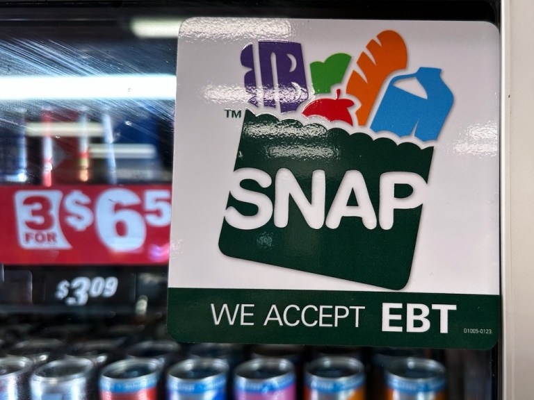 A SNAP EBT information sign at a gas station.