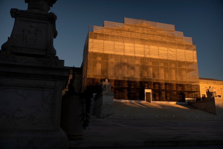 The Supreme Court building is photographed near sunset Tuesday, Nov. 4, 2025, in Washington. (AP Photo/Mark Schiefelbein)
