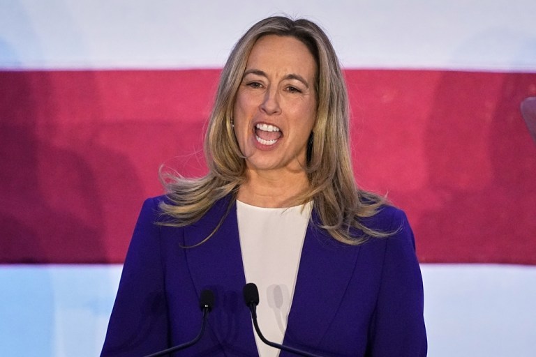 New Jersey Democratic then-gubernatorial candidate Mikie Sherrill speaks during an election night party.